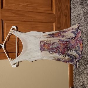 Sheer and lace high low tank